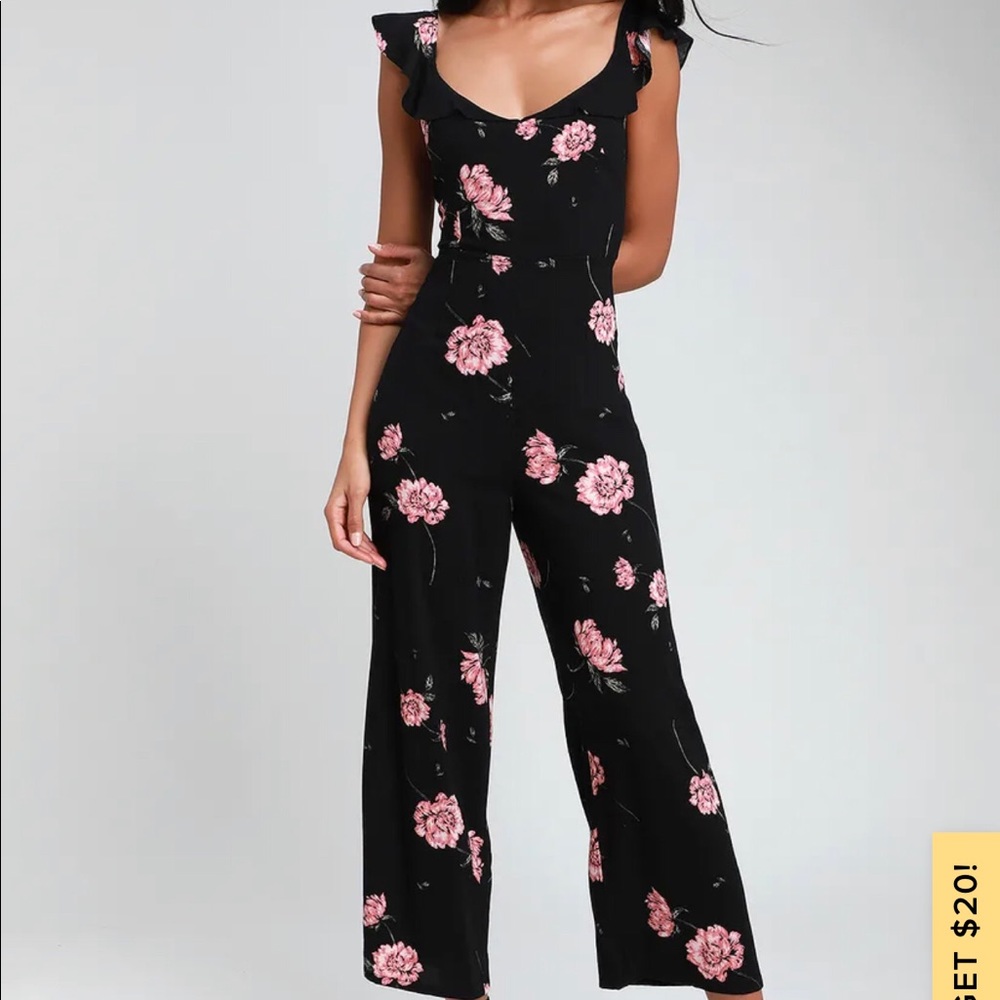 Black and pink floral jumpsuit new